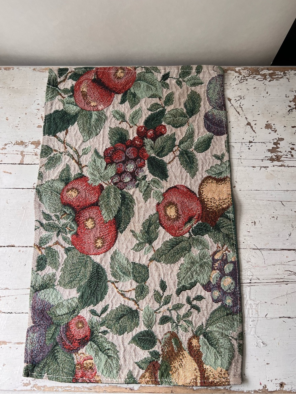Set of 4 - Vintage Fruit & Leaf Tapestry Placemats in Green, Red, Gold